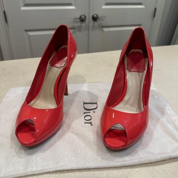 Dior Pink and Red Heels Peep Toe - Picture 1 of 12